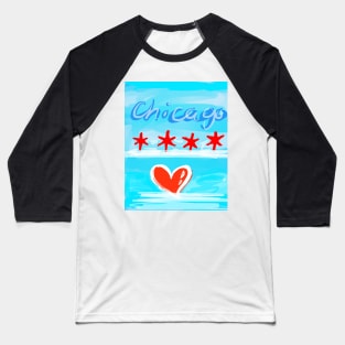 Chicago Flag & Heart Baseball T-Shirt